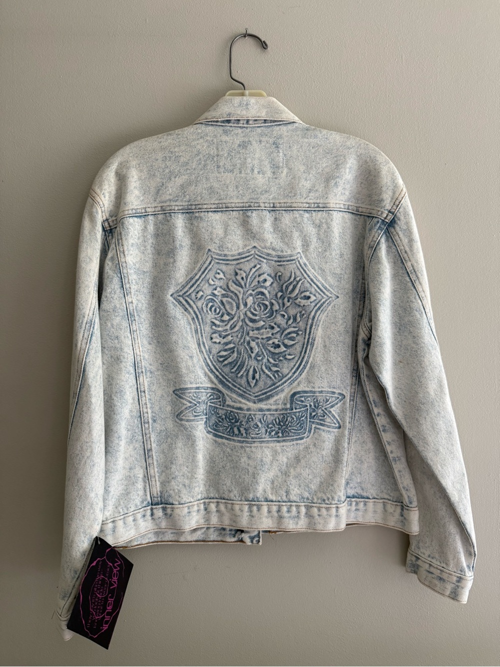 NWT Vintage Deadstock Acid Light Wash Embroidered Shield Denim Jacket - Women S